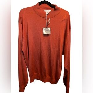 NWT Anthology Men's tangerine 100% Silk mock Turtleneck sweater XL